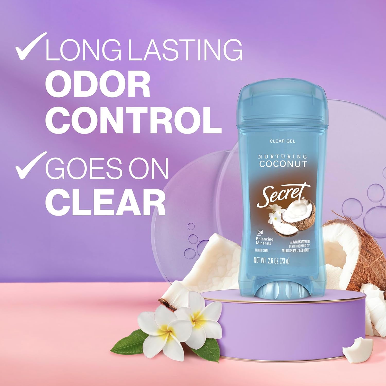 Fresh Clear Gel Antiperspirant and Deodorant for Women, Coconut Scent, 2.6 Oz